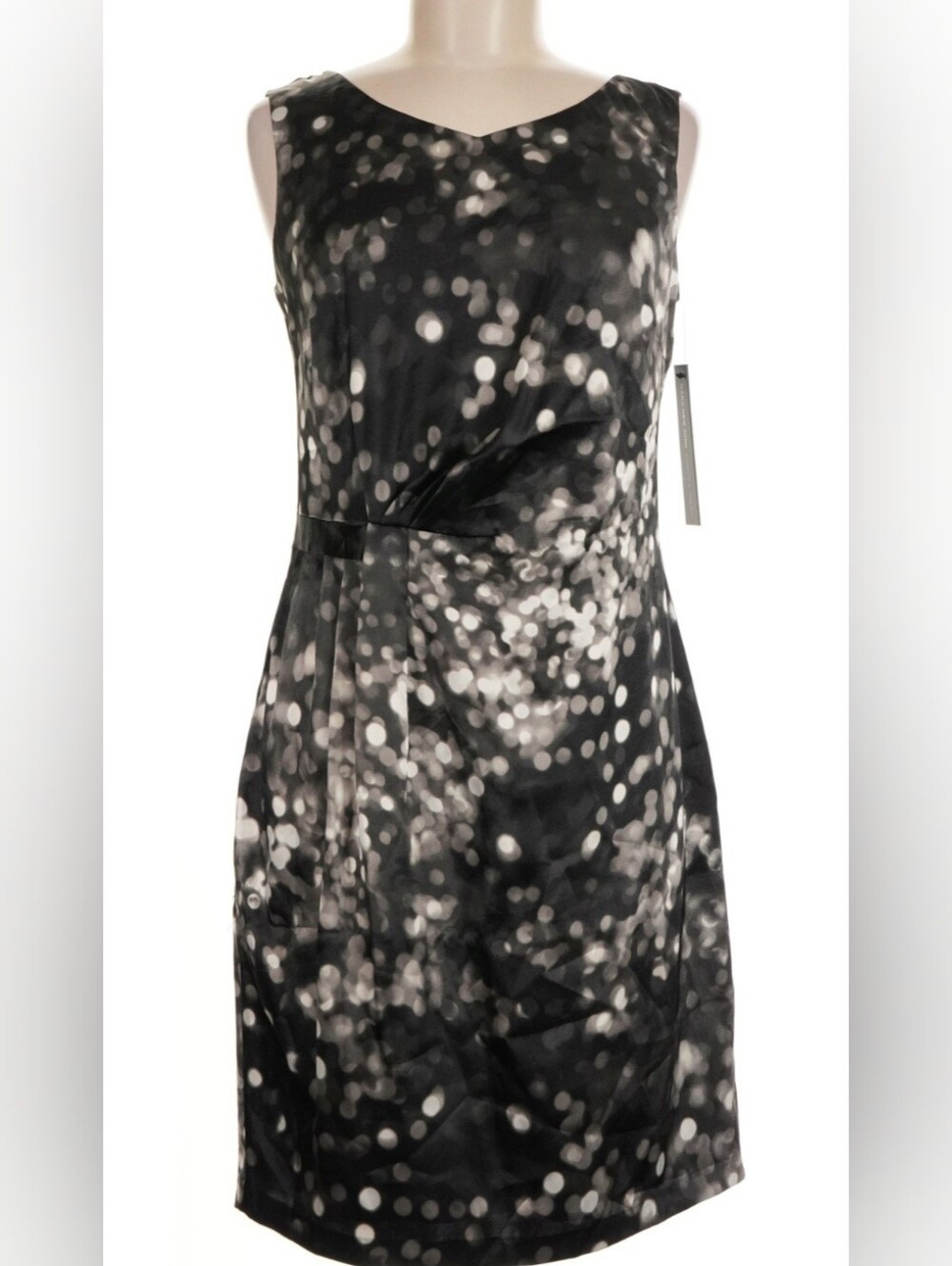 NWT Sleeveless Black & Cream Bokeh Print Sheath Dress